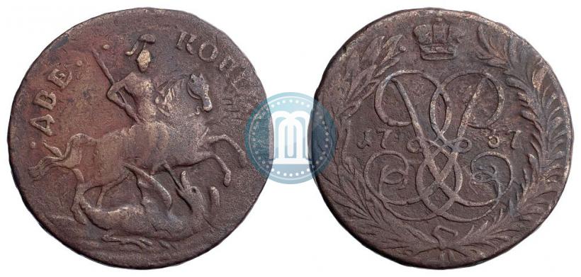 Picture 2 kopecks 1757 year  "Nominal under St. George"