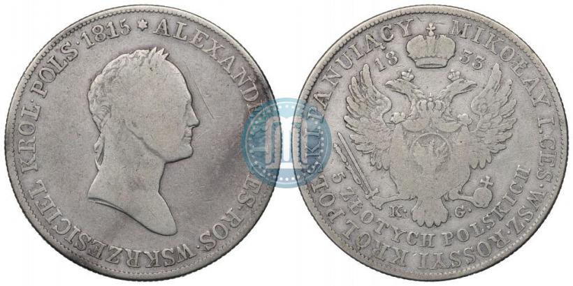 Фото 5 злотых 1833 года KG 