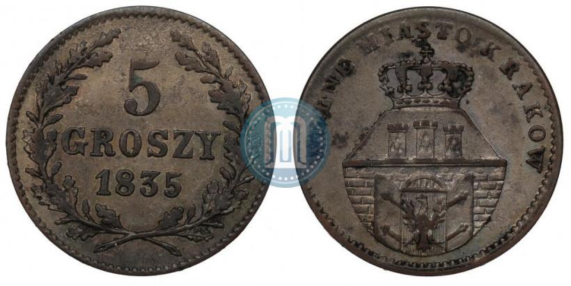 Фото 5 грошей 1835 года  "Свободный город Краков"