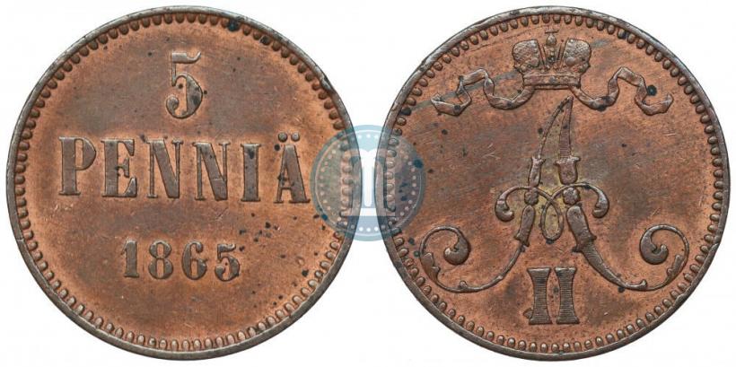 Фото 5 пенни 1865 года  