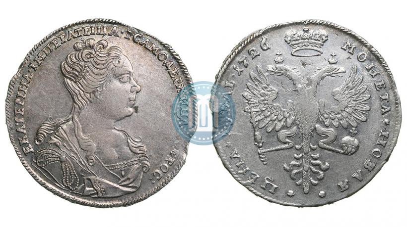 Фото 1 рубль 1726 года  "Московский тип, портрет вправо"