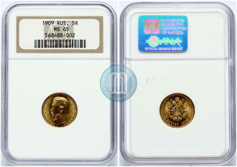 Picture 5 roubles 1909 year (ЭБ) 