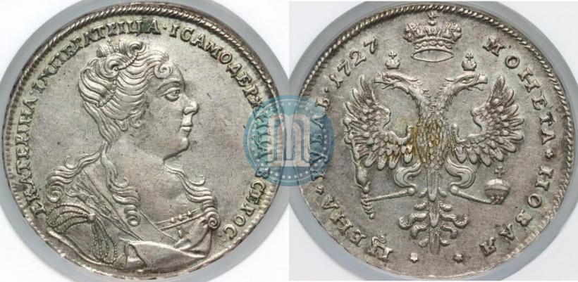 Фото 1 рубль 1727 года  "Московский тип, портрет вправо"