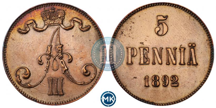 Picture 5 pennia 1892 year  