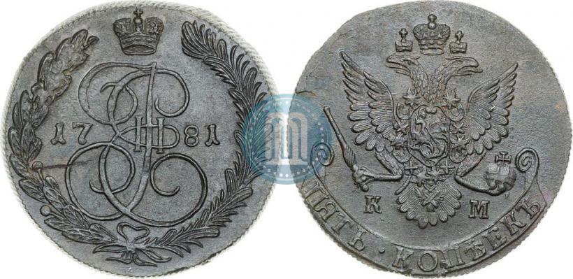 Фото 5 копеек 1781 года КМ 