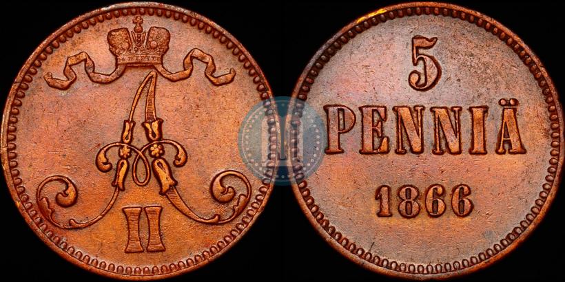 Picture 5 pennia 1866 year  