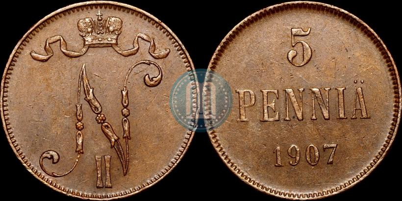 Picture 5 pennia 1907 year  
