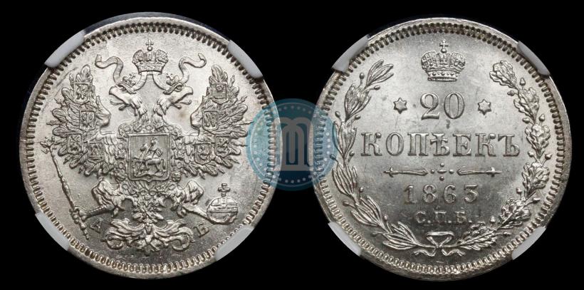 Picture 20 kopecks 1863 year СПБ-АБ 