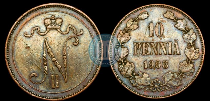 Picture 10 pennia 1908 year  