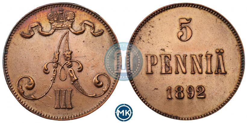 Picture 5 pennia 1892 year  