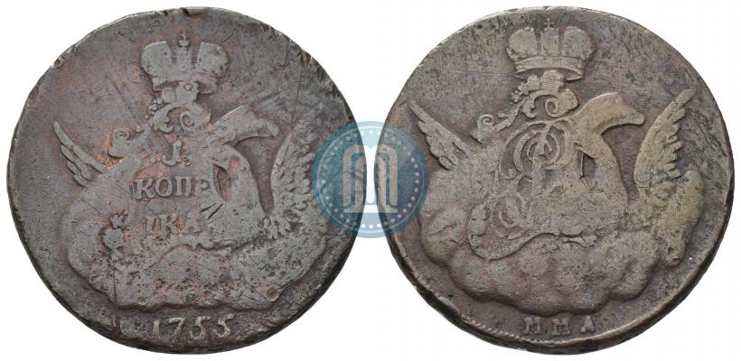 Фото 1 копейка 1755 года ММД 