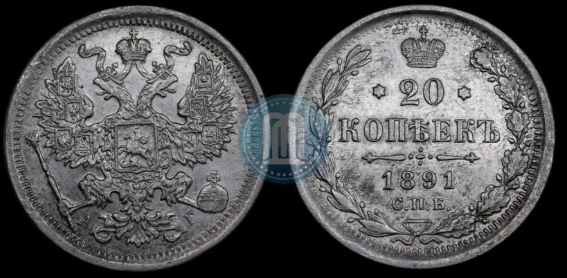 Фото 20 копеек 1891 года СПБ-АГ 