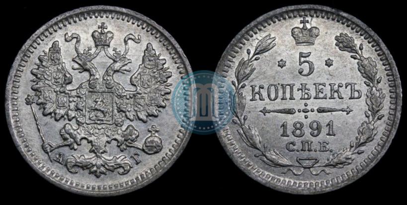 Picture 5 kopecks 1891 year СПБ-АГ 