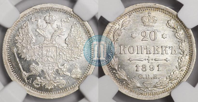 Picture 20 kopecks 1891 year СПБ-АГ 
