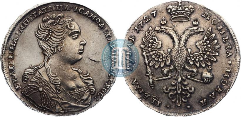 Фото 1 рубль 1727 года  "Московский тип, портрет вправо"