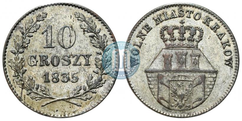 Фото 10 грошей 1835 года  "Свободный город Краков"