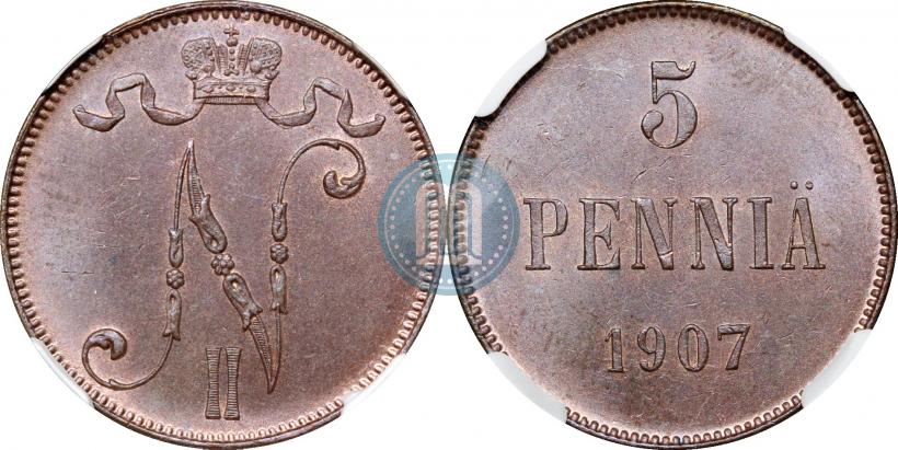 Picture 5 pennia 1907 year  