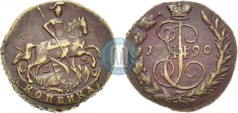 Picture 1 kopeck 1790 year ЕМ 
