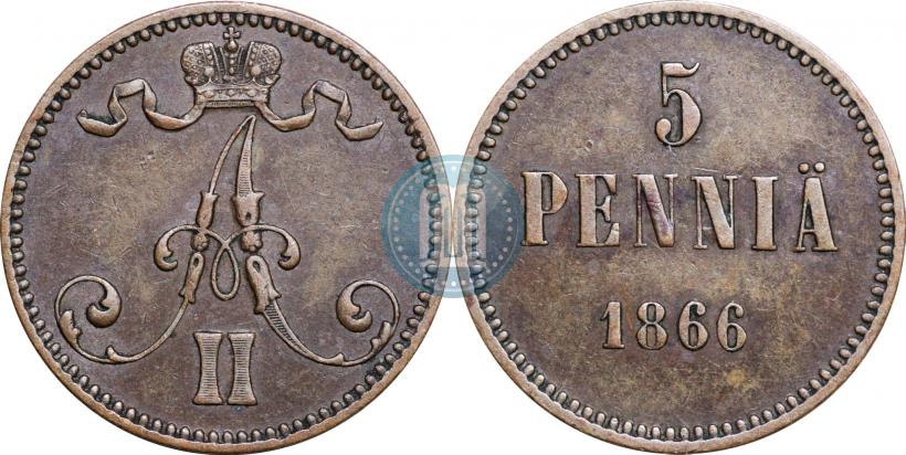 Picture 5 pennia 1866 year  