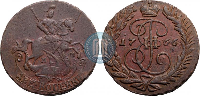 Фото 2 копейки 1766 года ММ 