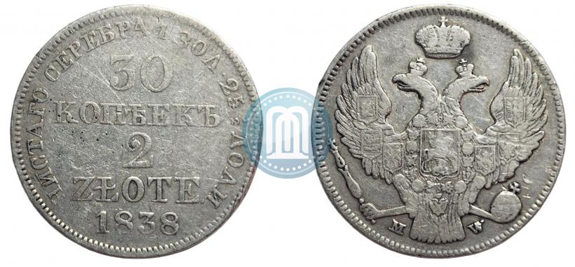 Picture 30 kopecks - 2 złotych 1838 year MW 