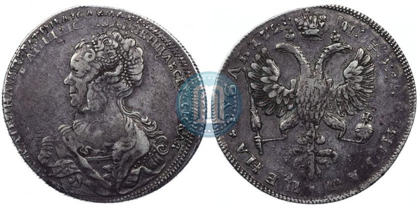 Picture 1 rouble 1725 year СПБ "Petersburg type, portrait turned to the left"