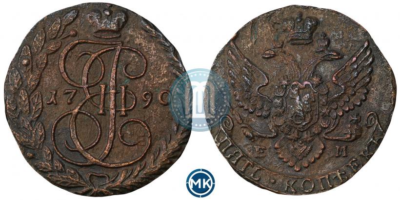 Picture 5 kopecks 1790 year ЕМ 