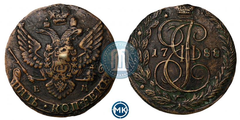 Picture 5 kopecks 1788 year ЕМ 