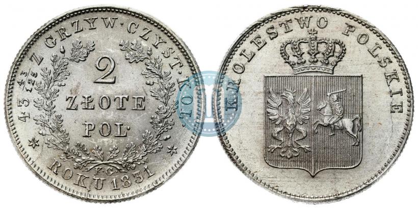 Picture 2 złote 1831 year KG "Polish uprising"