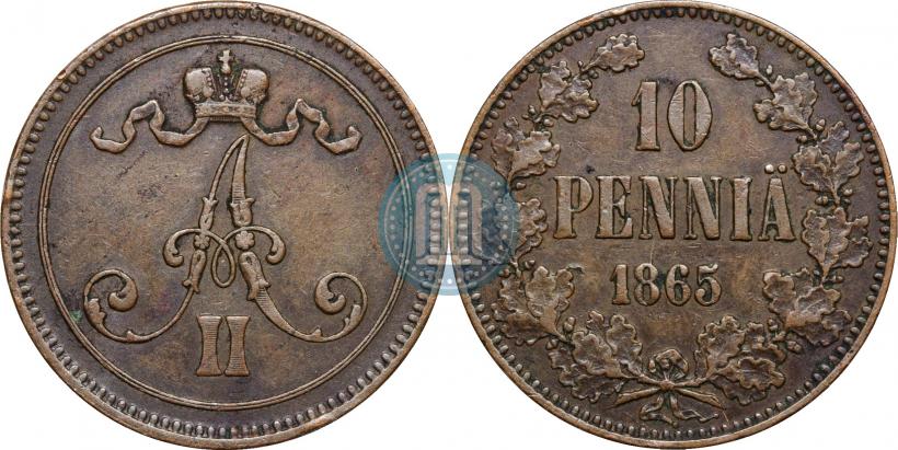 Picture 10 pennia 1865 year  