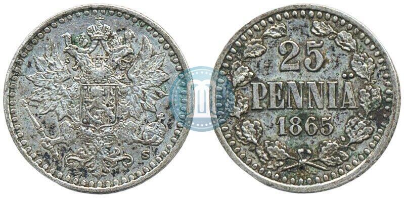 Фото 25 пенни 1865 года S 