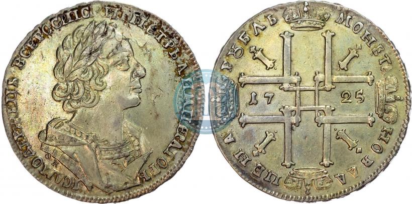 Фото 1 рубль 1725 года OK "Портрет в античных доспехах"