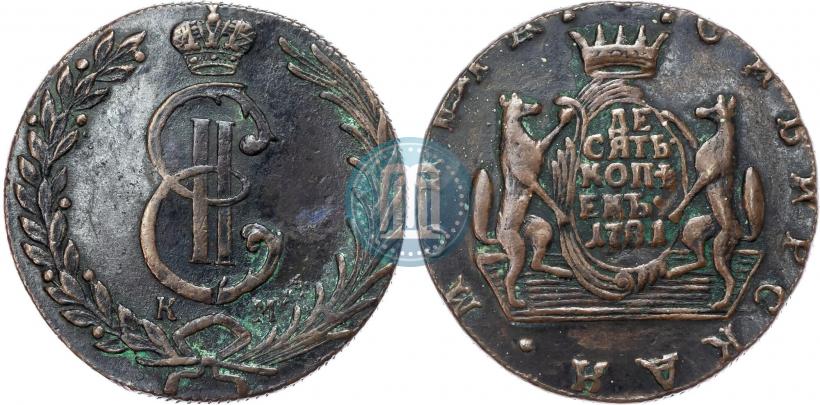 Фото 10 копеек 1781 года КМ 