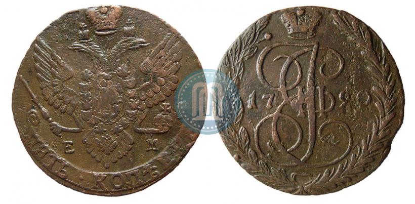 Picture 5 kopecks 1790 year ЕМ 