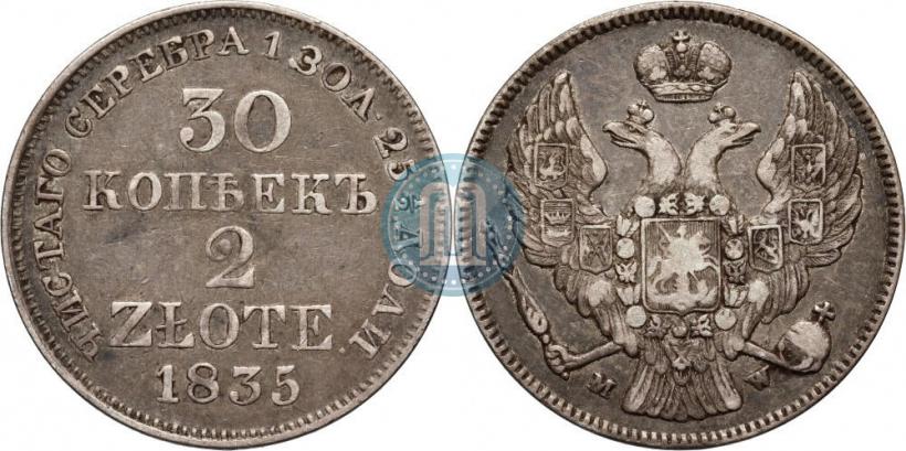 Picture 30 kopecks - 2 złotych 1835 year MW 