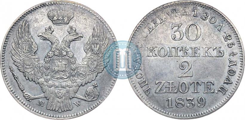 Picture 30 kopecks - 2 złotych 1839 year MW 