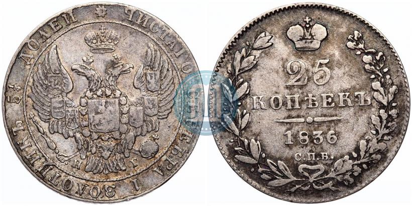 Фото 25 копеек 1836 года СПБ-НГ 