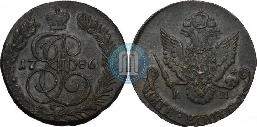 Фото 5 копеек 1786 года КМ 