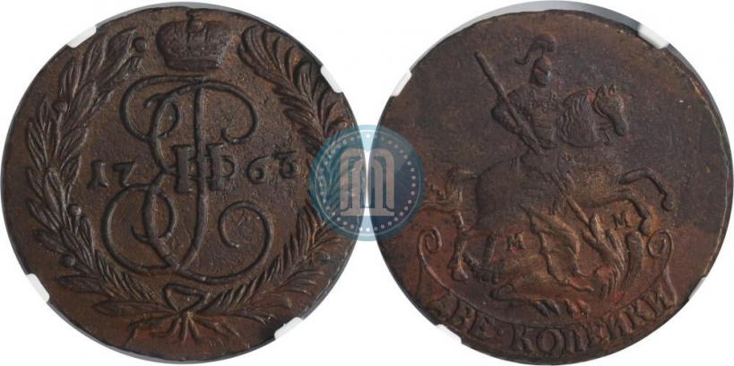 Фото 2 копейки 1763 года ММ 