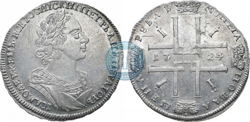 Фото 1 рубль 1724 года  "Портрет в античных доспехах"