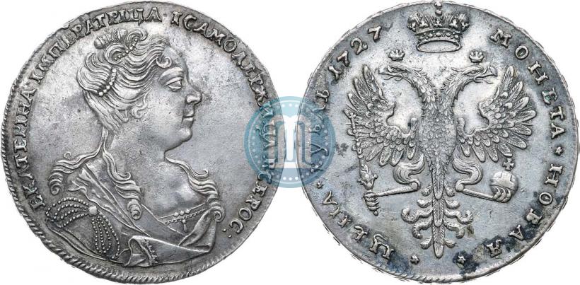 Фото 1 рубль 1727 года  "Московский тип, портрет вправо"