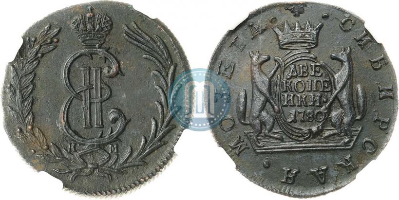 Фото 2 копейки 1780 года КМ 
