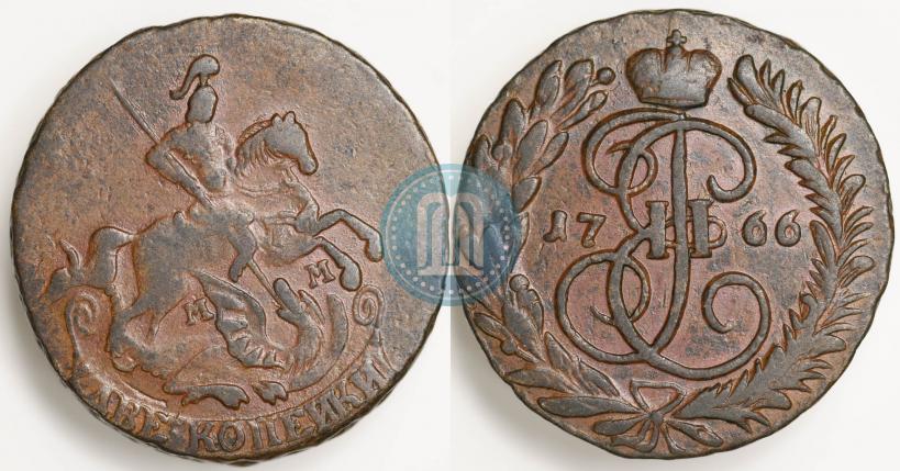 Фото 2 копейки 1766 года ММ 