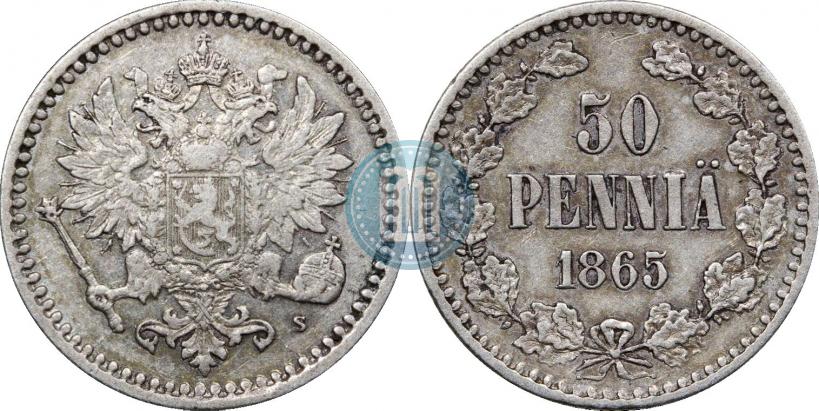 Фото 50 пенни 1865 года S 