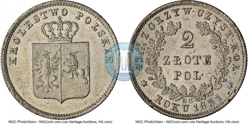 Фото 2 злотых 1831 года KG "Польское восстание"