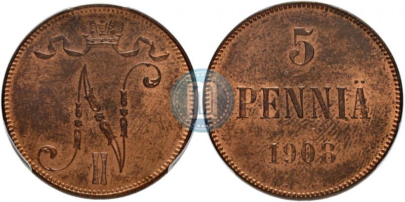 Picture 5 pennia 1908 year  