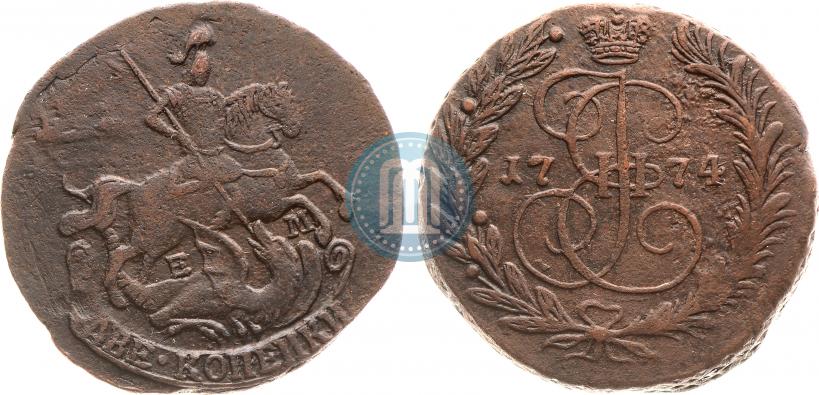 Picture 2 kopecks 1774 year ЕМ 