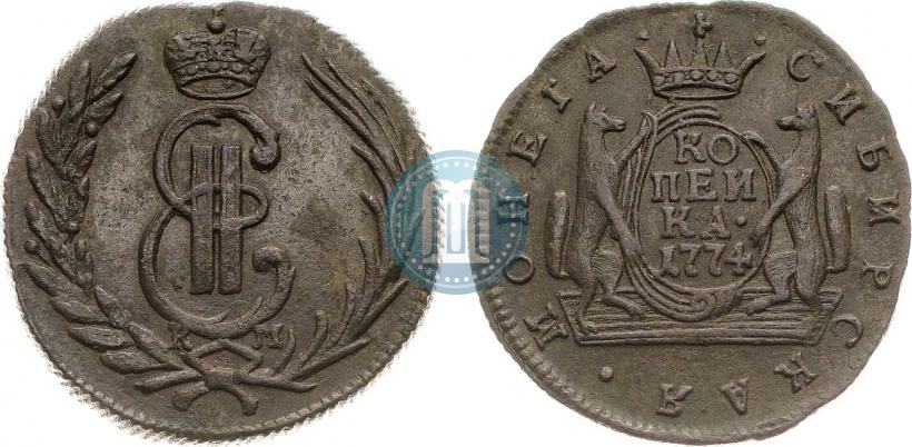 Picture 1 kopeck 1774 year КМ 