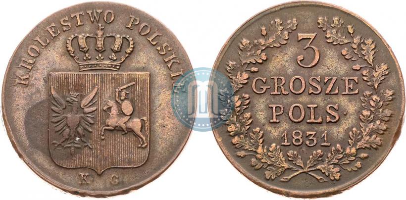 Фото 3 гроша 1831 года KG "Польское восстание"