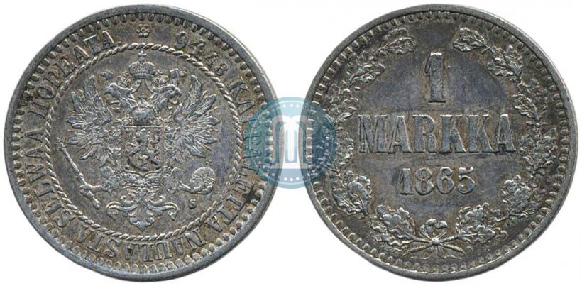 Picture 1 markka 1865 year S 